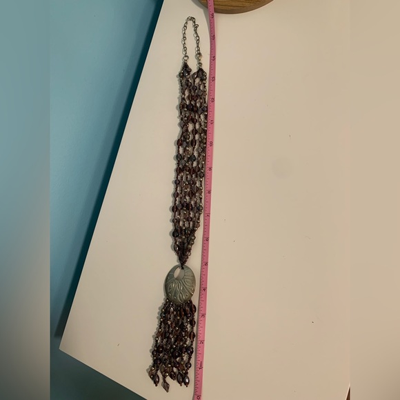 Purple beaded necklace with embossed aluminum accent - Picture 7 of 9